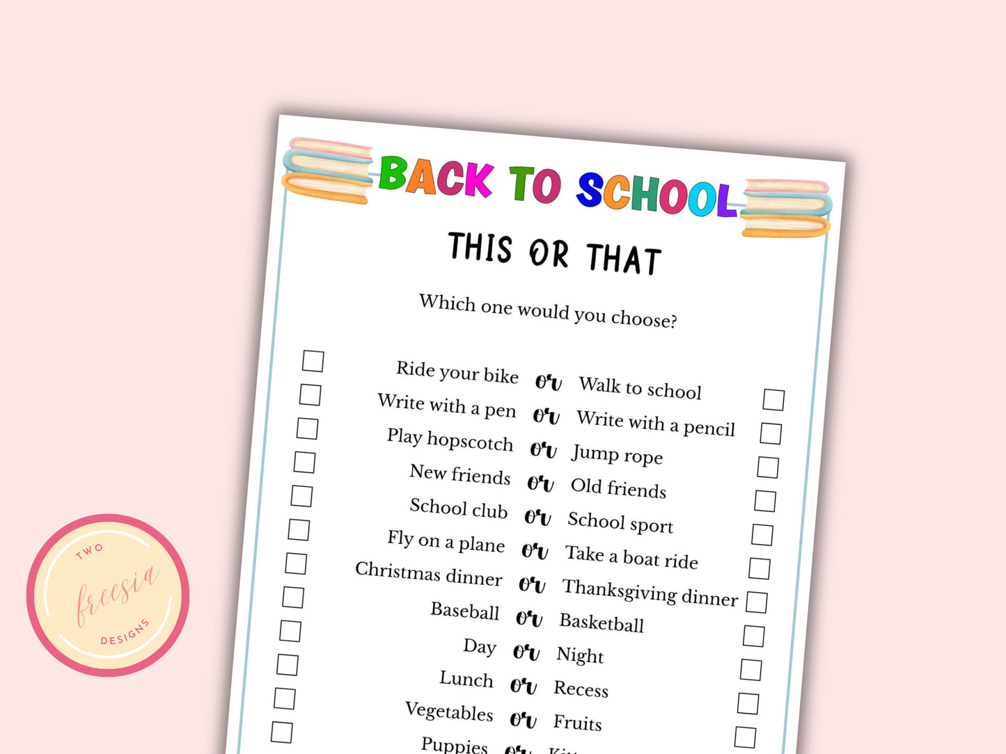 Back to School This or That Game