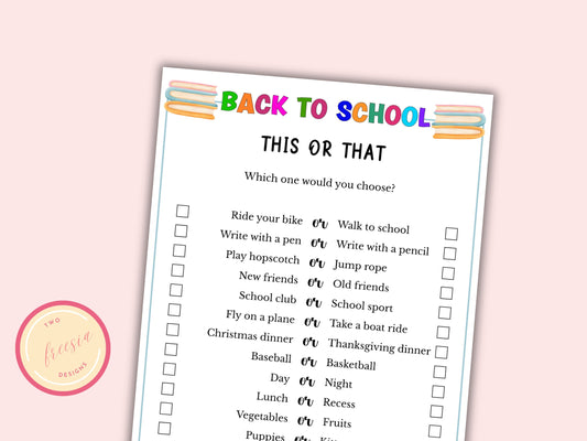 Back to School This or That Game