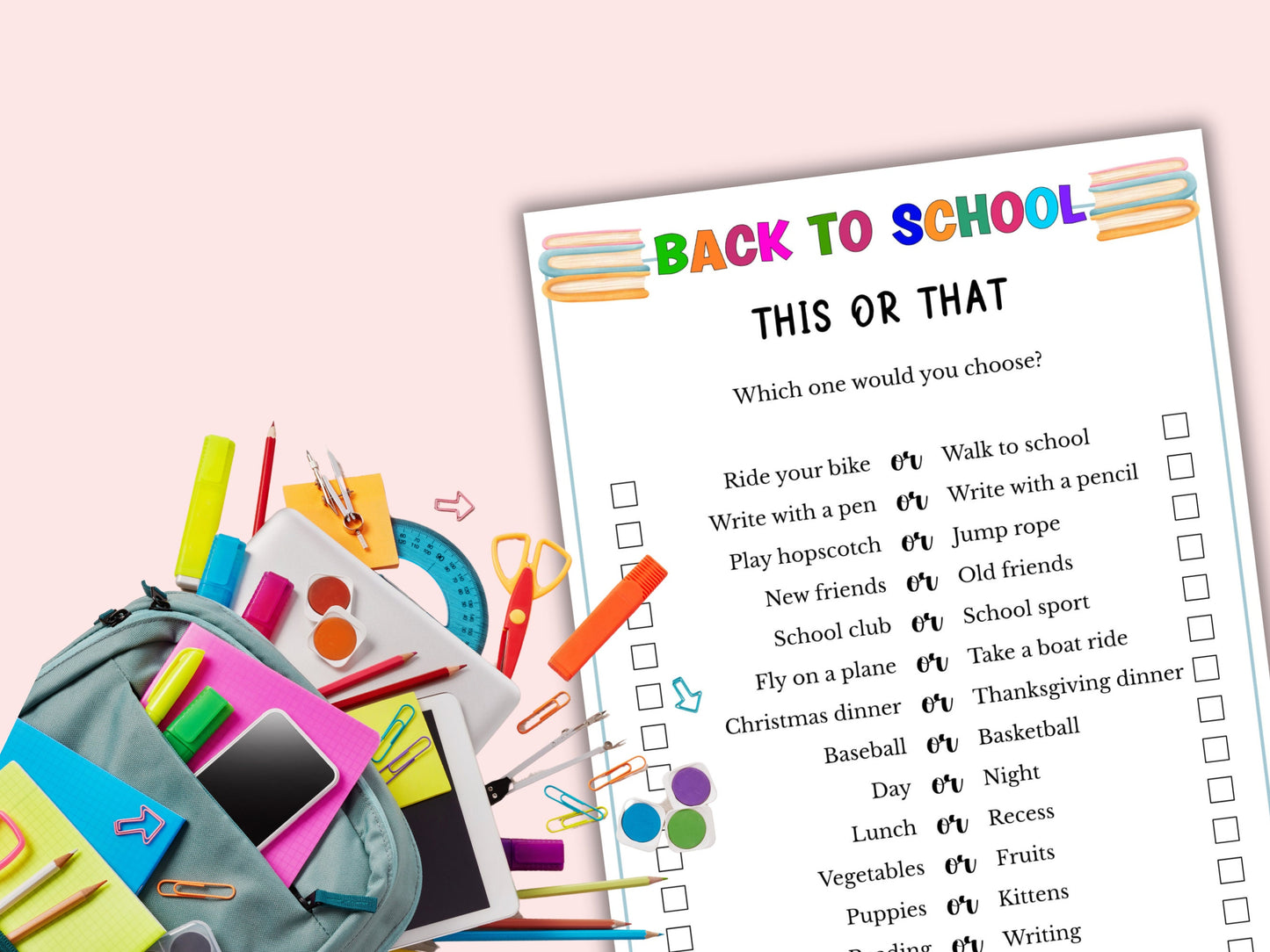 Back to School This or That Game