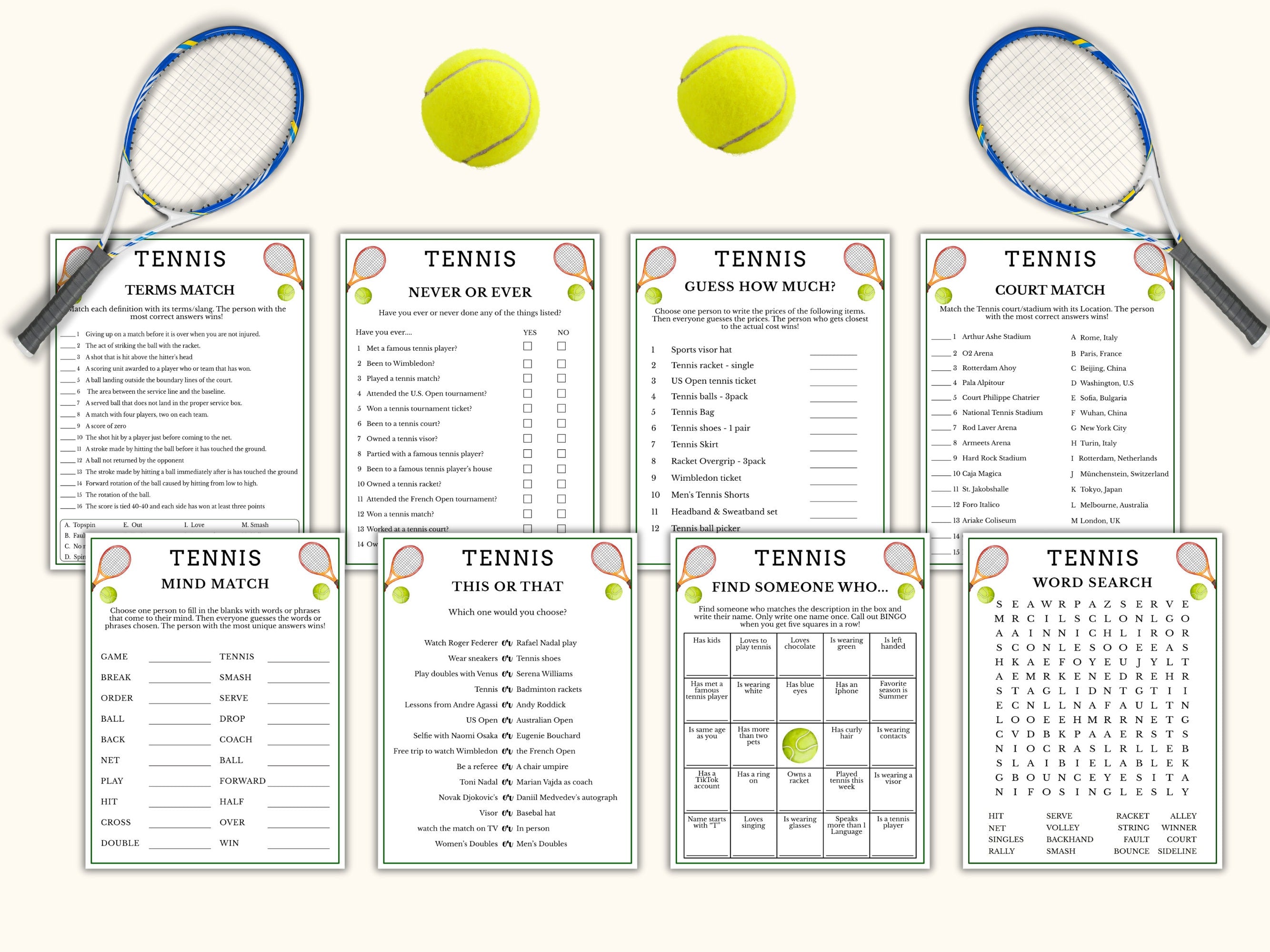 Tennis Party Games - 15 Games