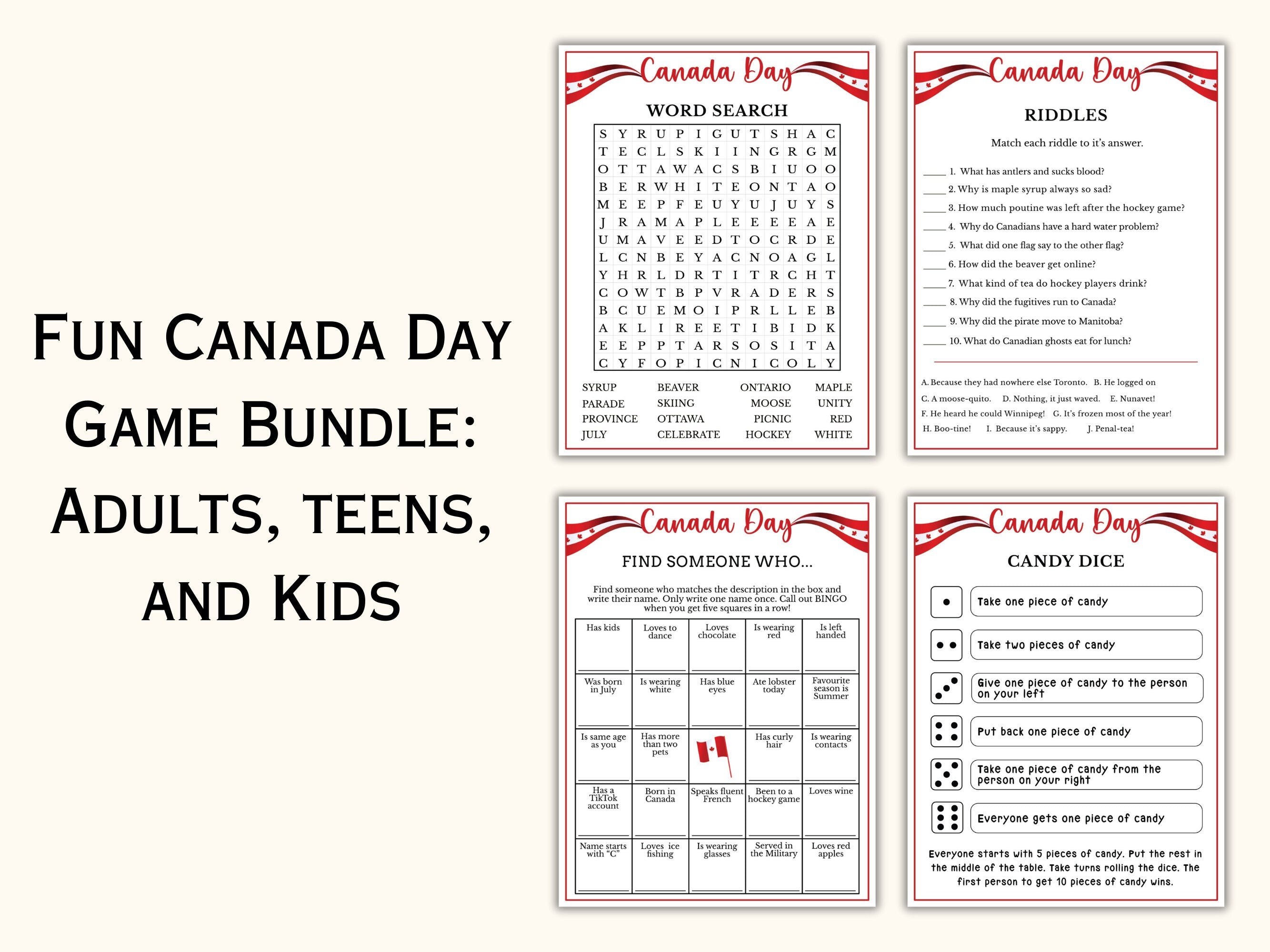 Canada Day Games - 30 Games