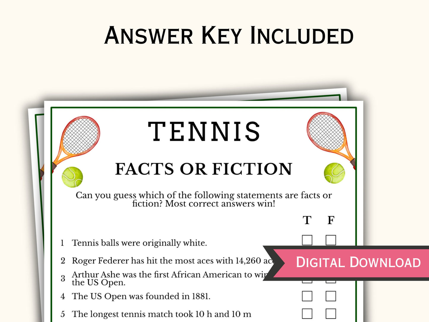 Tennis Facts or Fiction Game