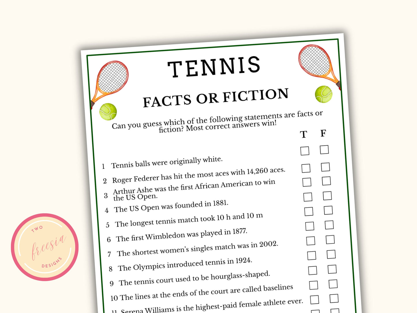 Tennis Facts or Fiction Game