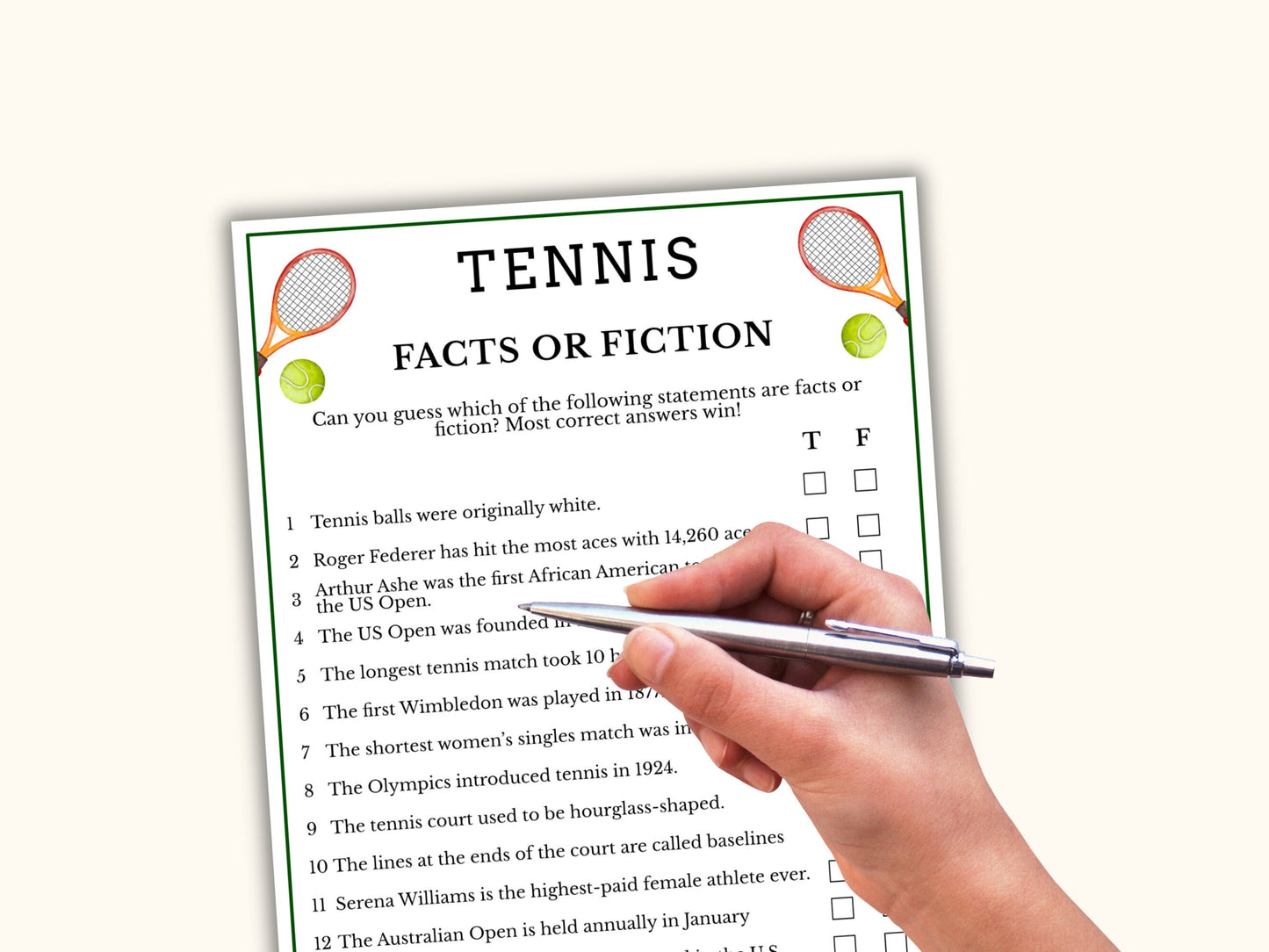 Tennis Facts or Fiction Game