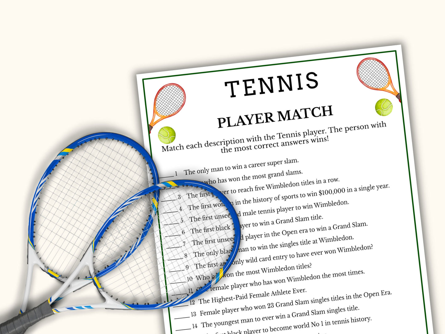 Tennis Player Match Game