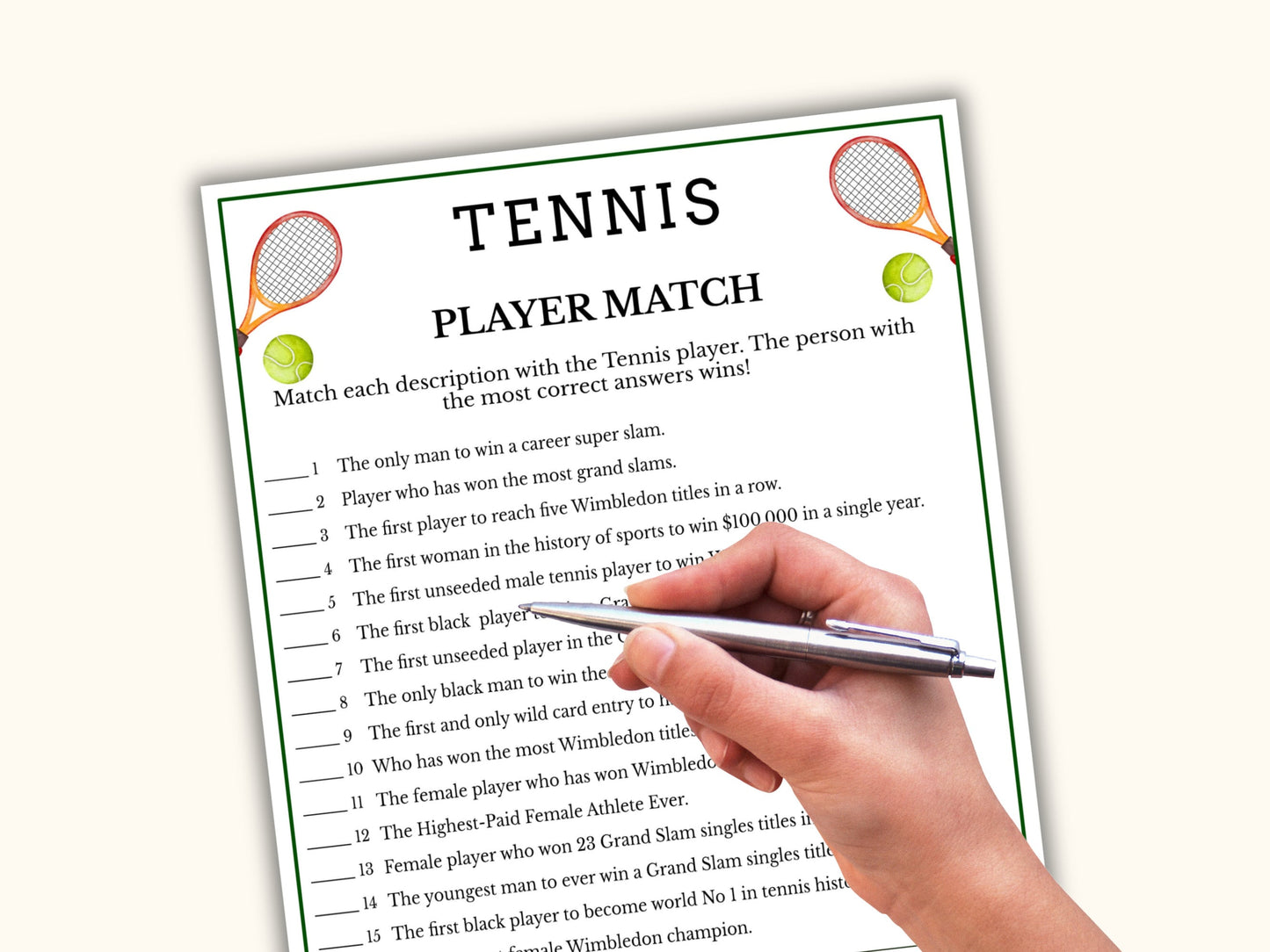 Tennis Player Match Game