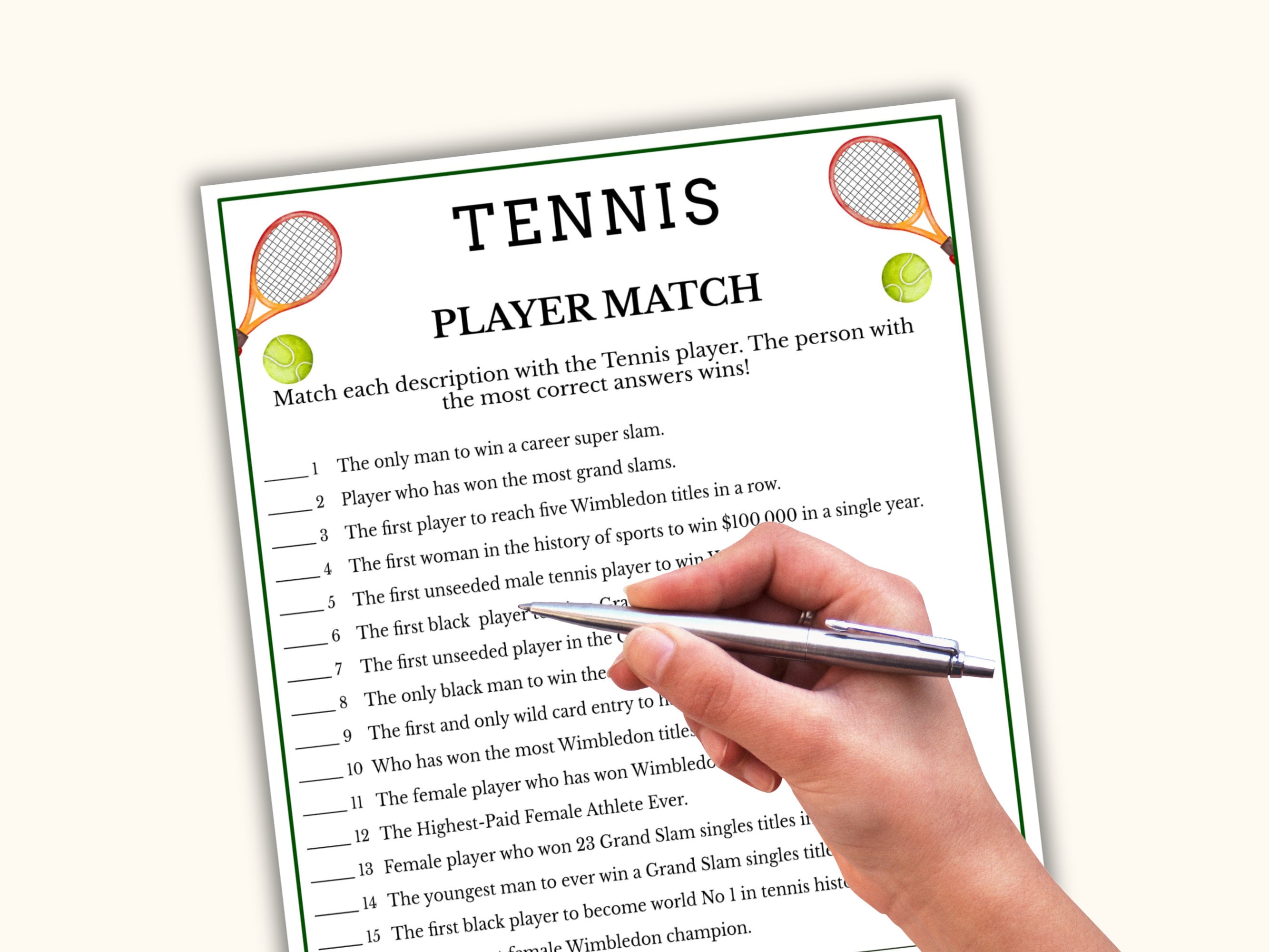 Tennis Player Match Game