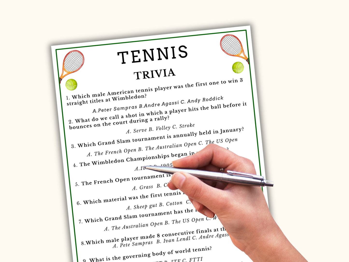 Tennis Trivia Game