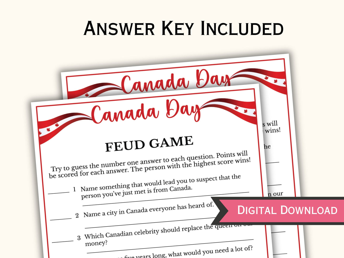 Canada Day Trivia Feud - Printable Party Game