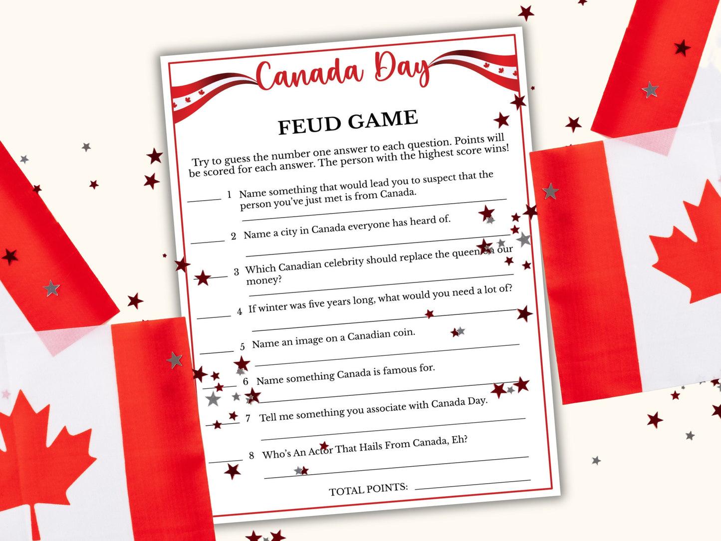 Canada Day Trivia Feud - Printable Party Game