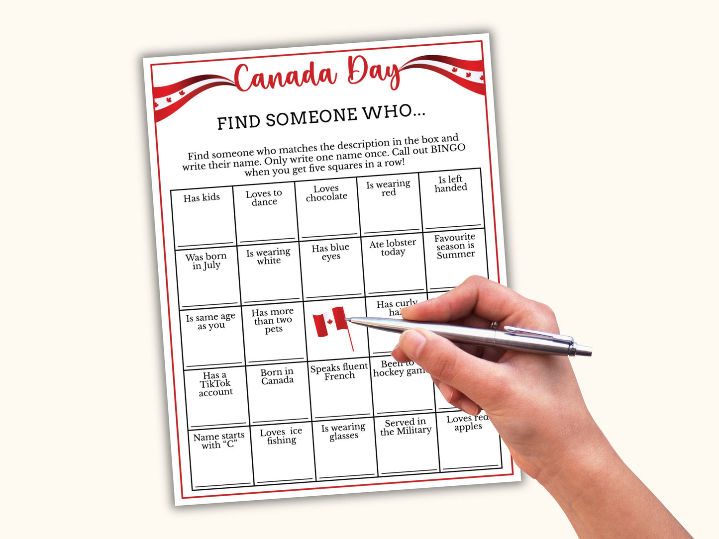 Canada Day Find the Guest Bingo Game
