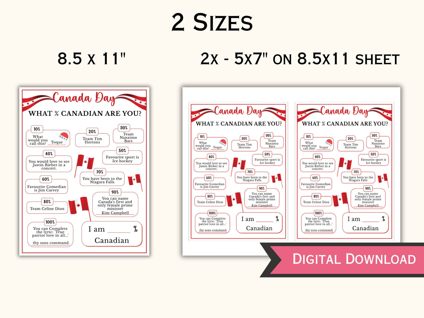 Canada Day Printable Game - What % Canadian are you Game