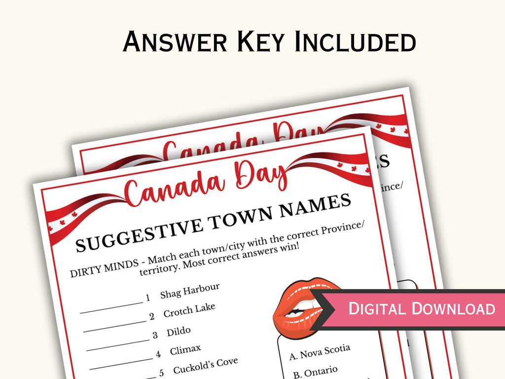 Canada Day Party Game - Suggestive Town Names
