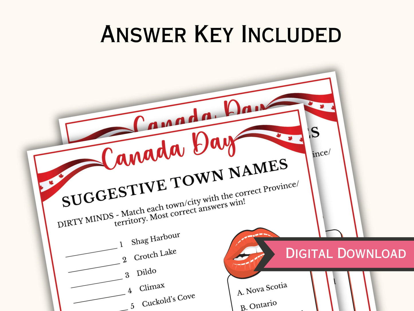 Canada Day Party Game - Suggestive Town Names