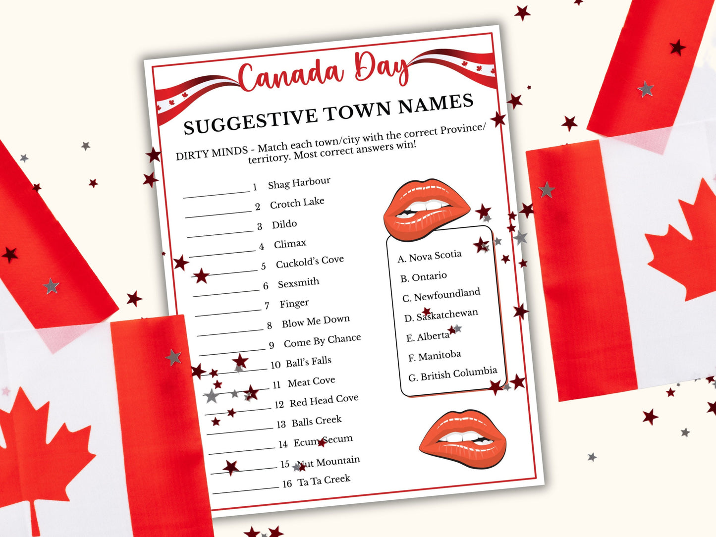Canada Day Party Game - Suggestive Town Names