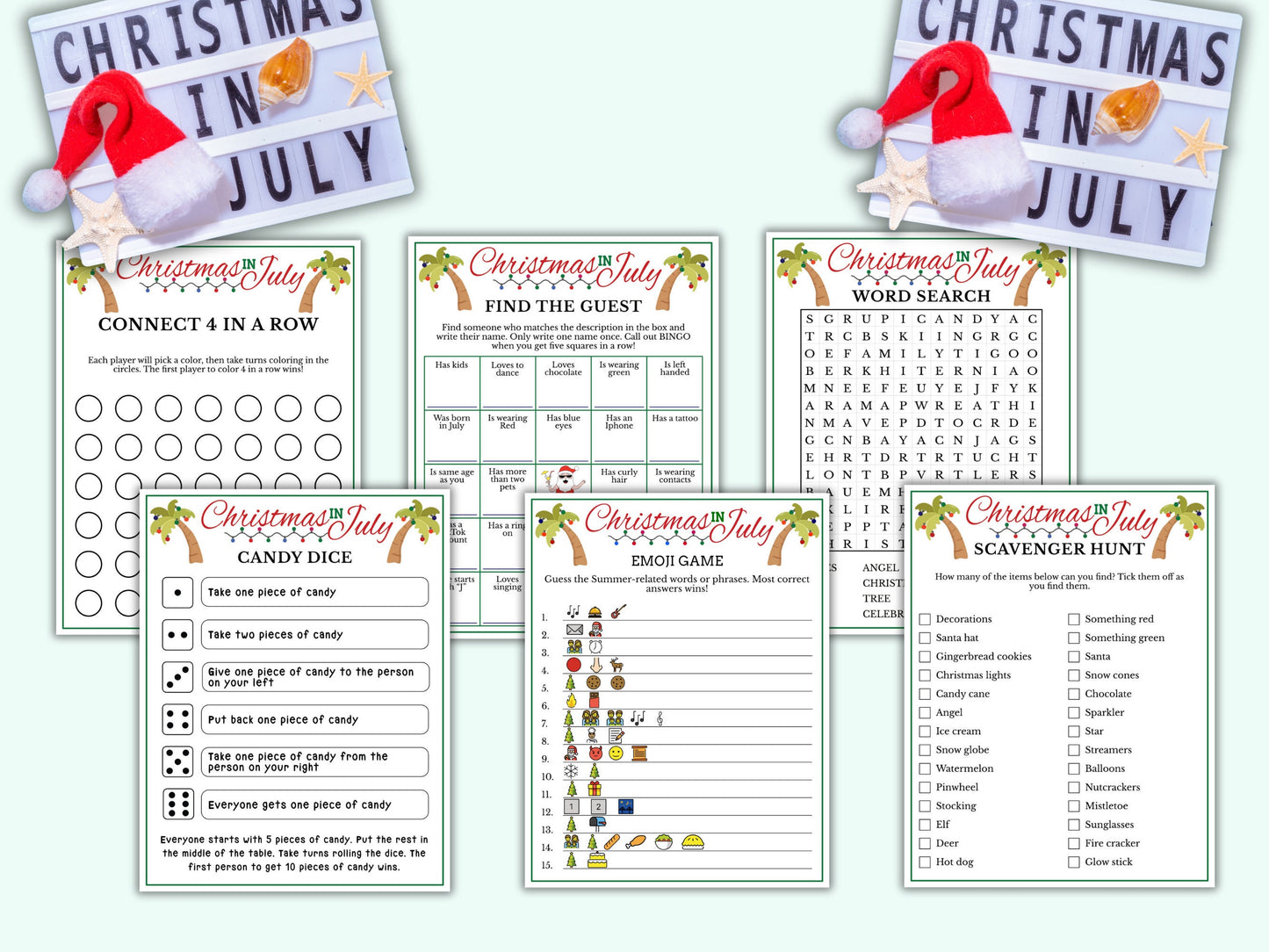 Christmas In July Games Printable - (13 Games)