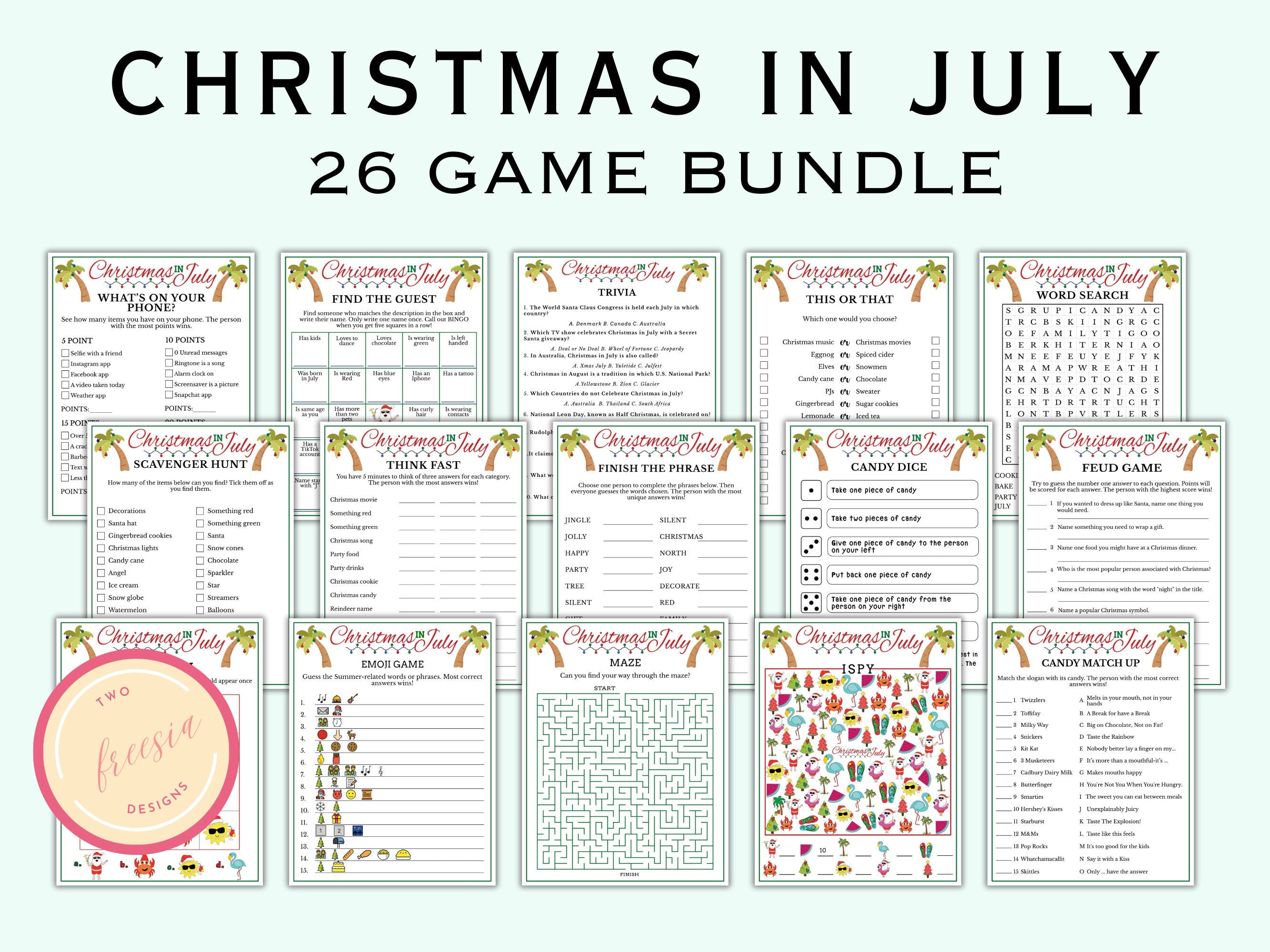 Christmas In July - 26 Printable Games