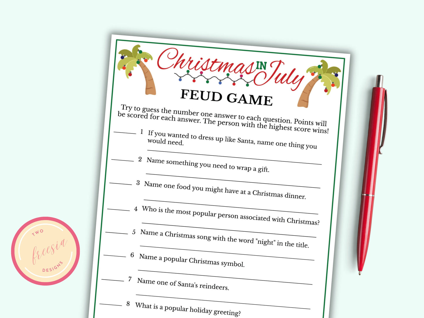 Christmas in July Feud Game