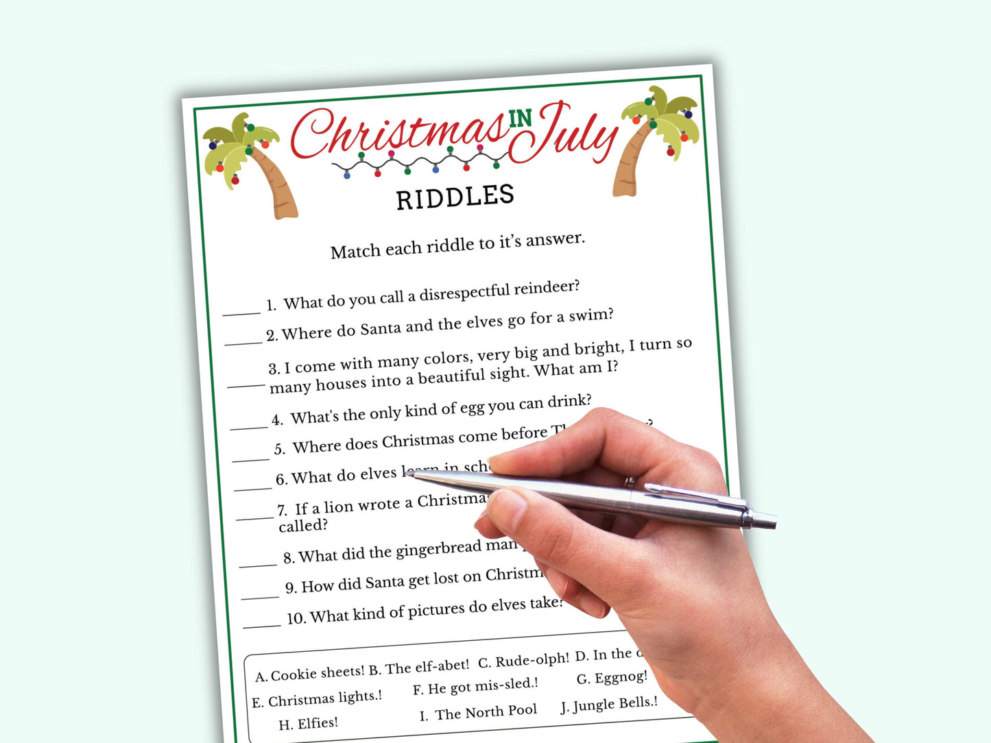 Christmas in July Riddles Game