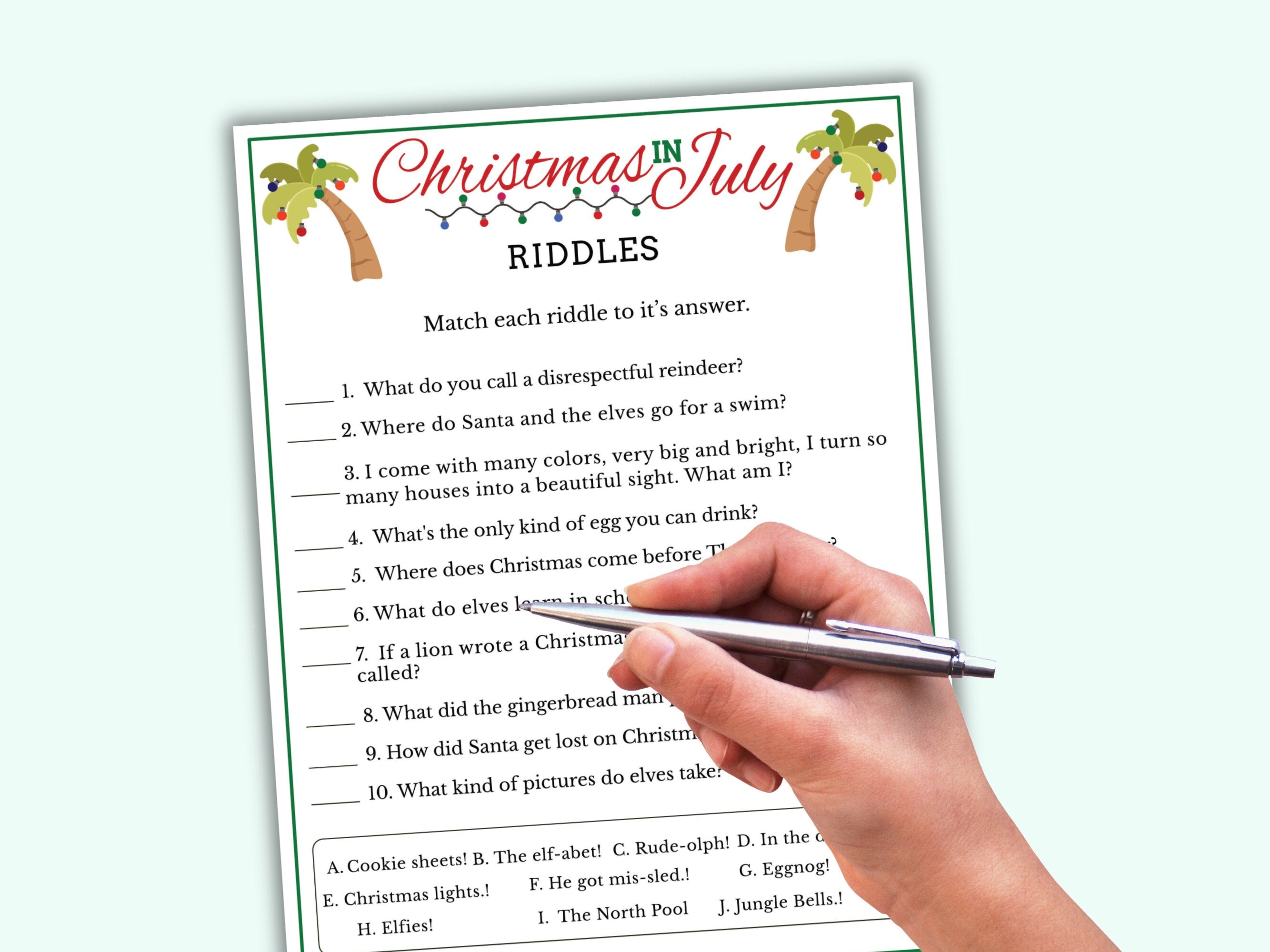 Christmas in July Riddles Game