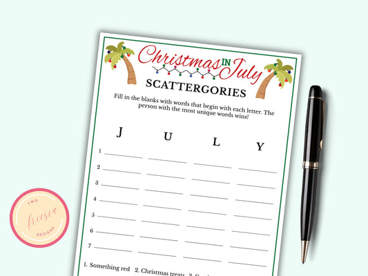 Christmas in July Scattergories Game