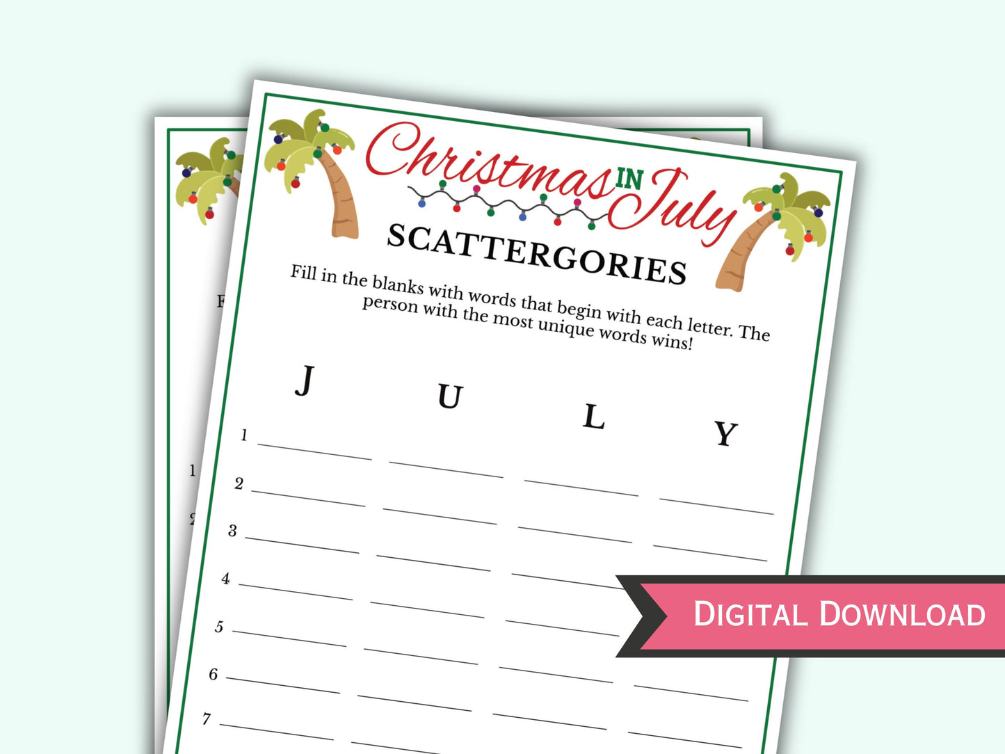 Christmas in July Scattergories Game