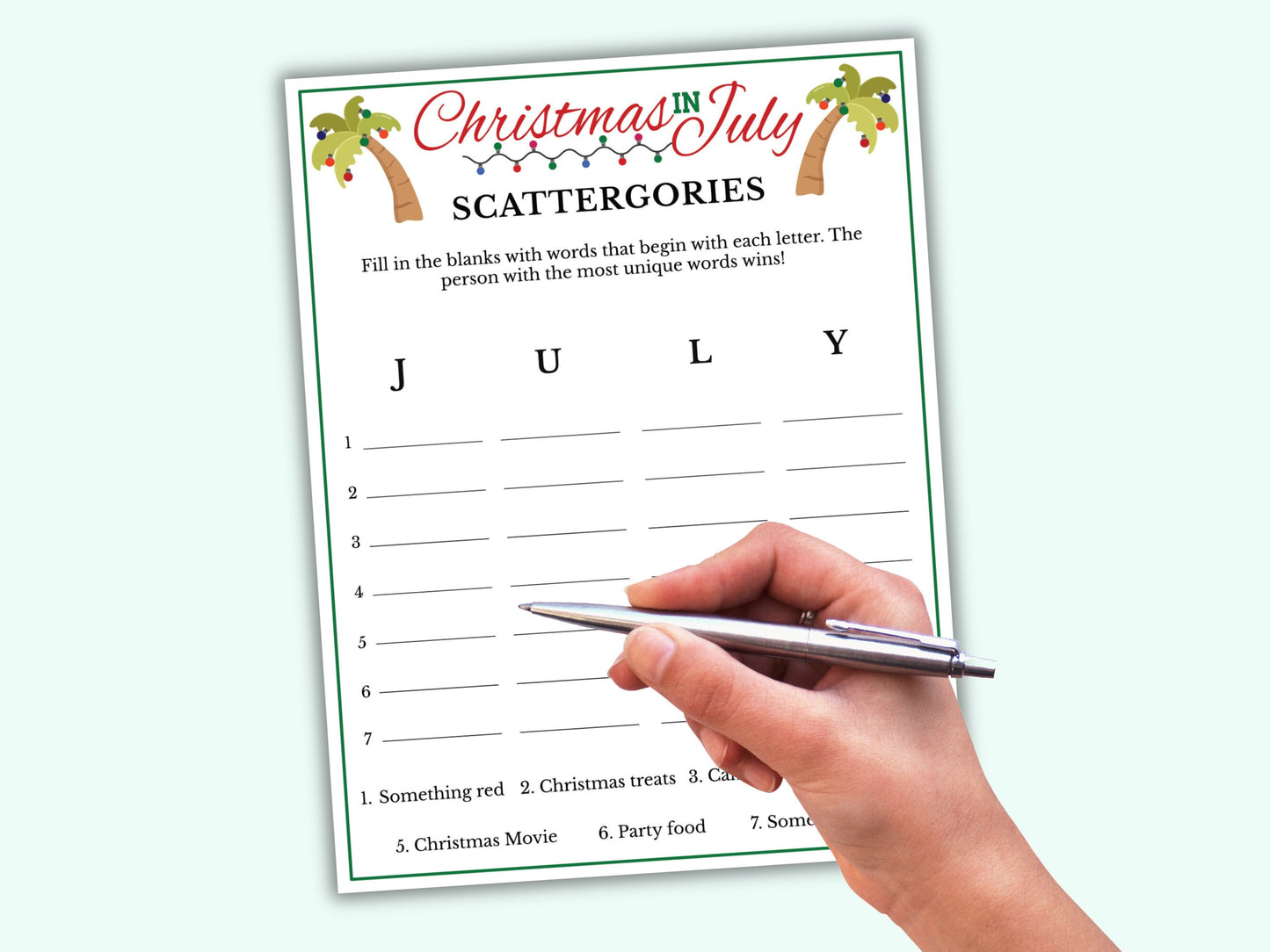 Christmas in July Scattergories Game