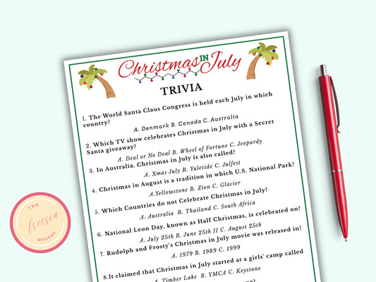 Christmas in July Trivia Game