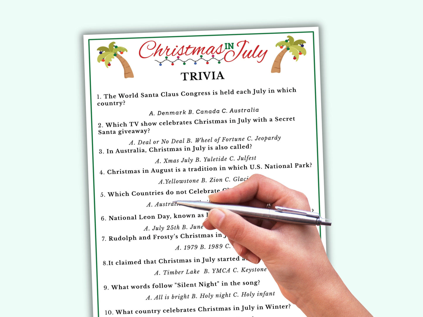 Christmas in July Trivia Game