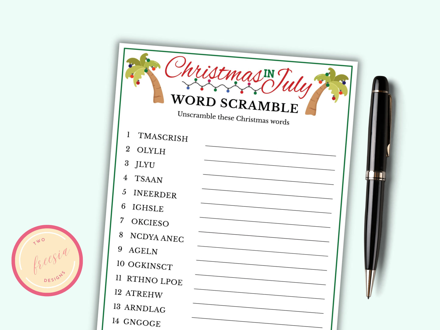 Word Scramble Game - Printable Christmas In July Game