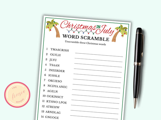 Word Scramble Game - Printable Christmas In July Game
