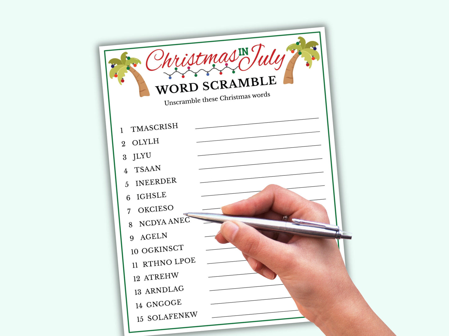 Word Scramble Game - Printable Christmas In July Game