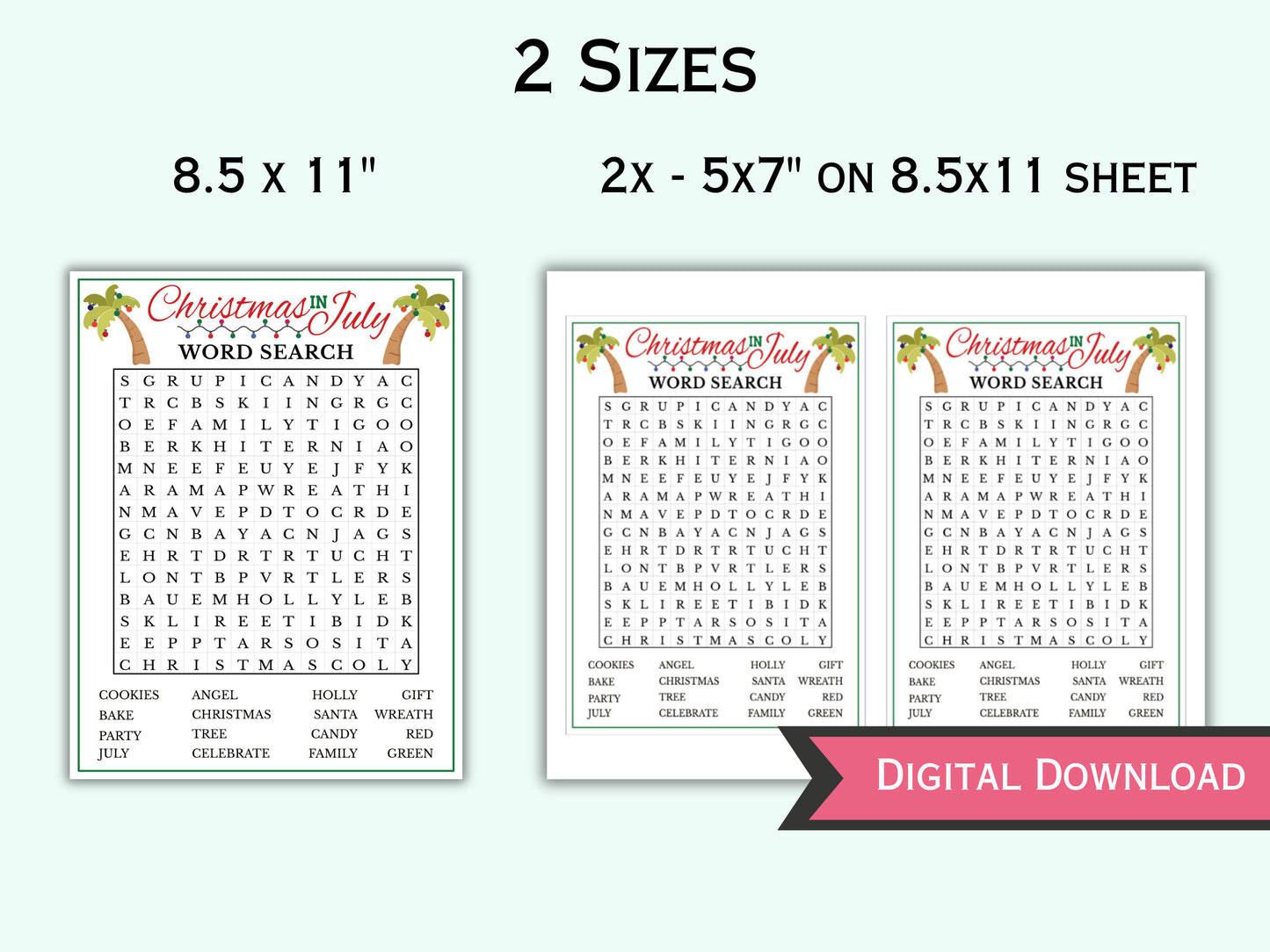 Word Search Game - Printable Christmas In July Game