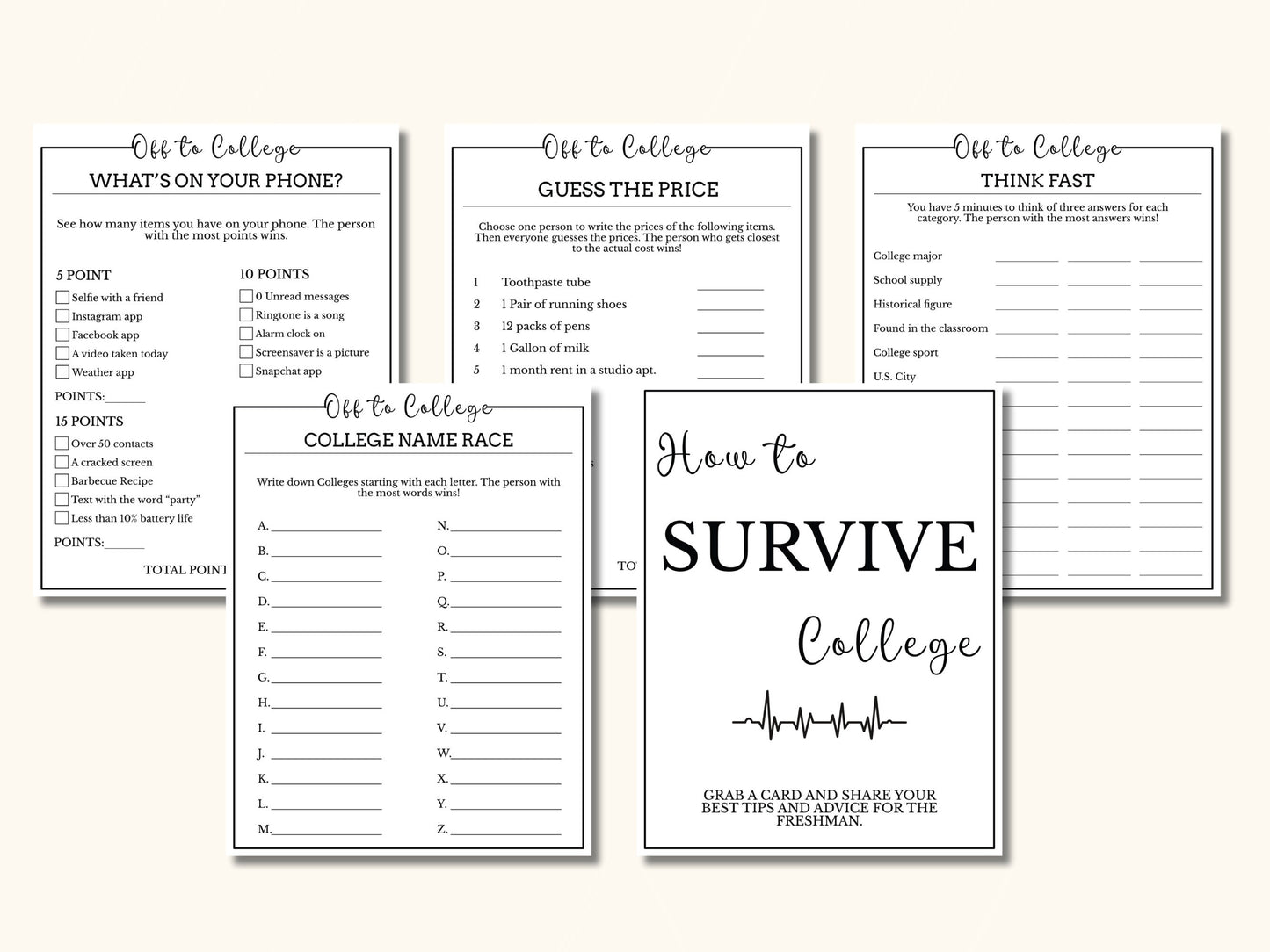 10 Printable College Trunk Party Games