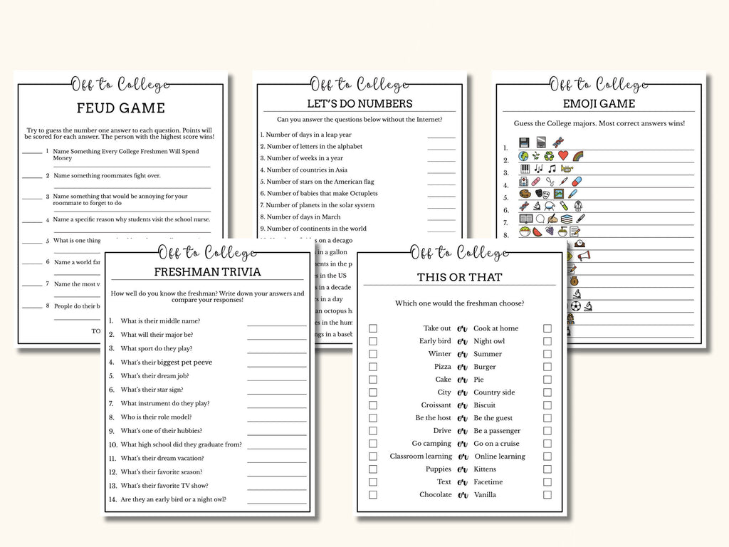 10 Printable College Trunk Party Games