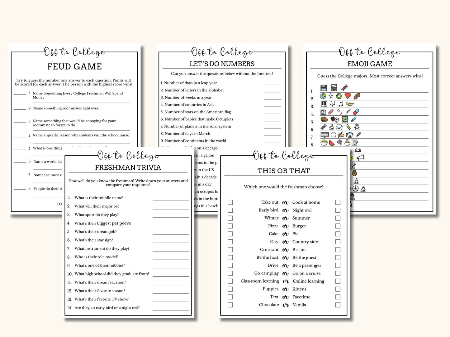 10 Printable College Trunk Party Games