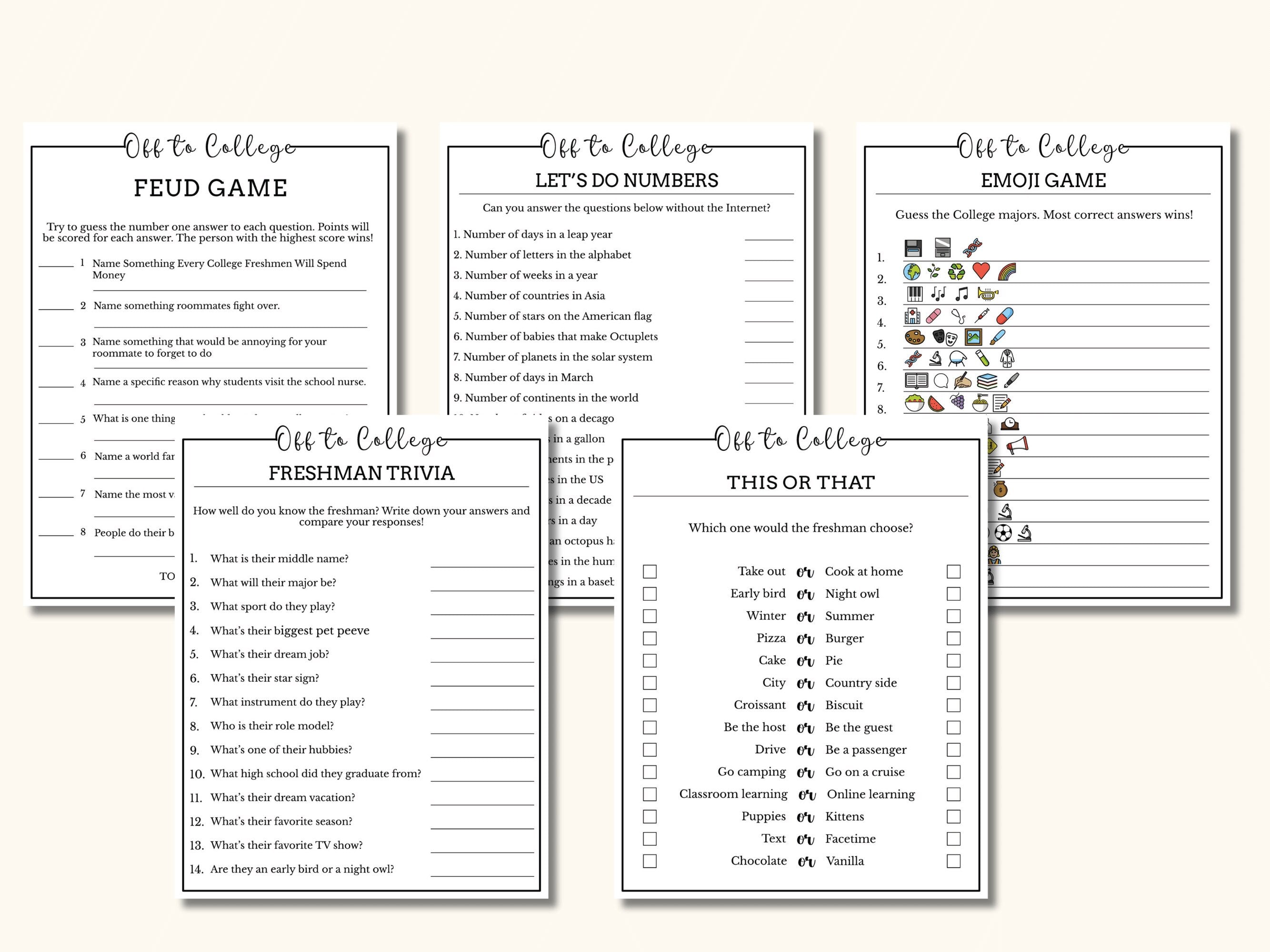 10 Printable College Trunk Party Games
