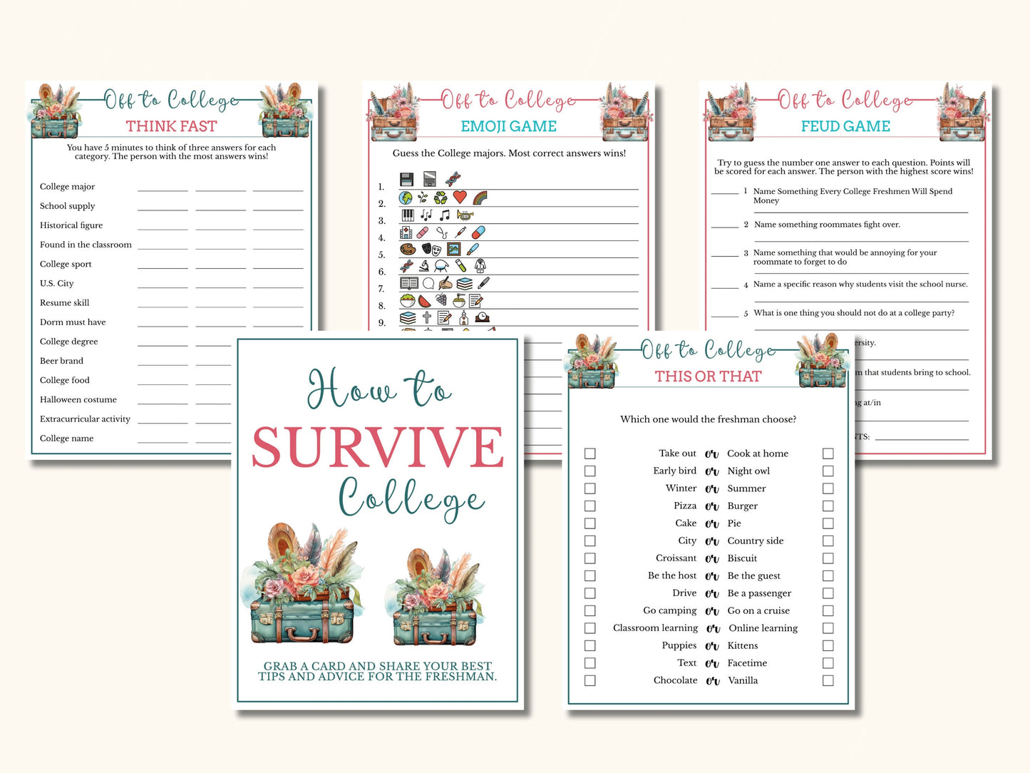 College Trunk Party Games - 10 Printable Games