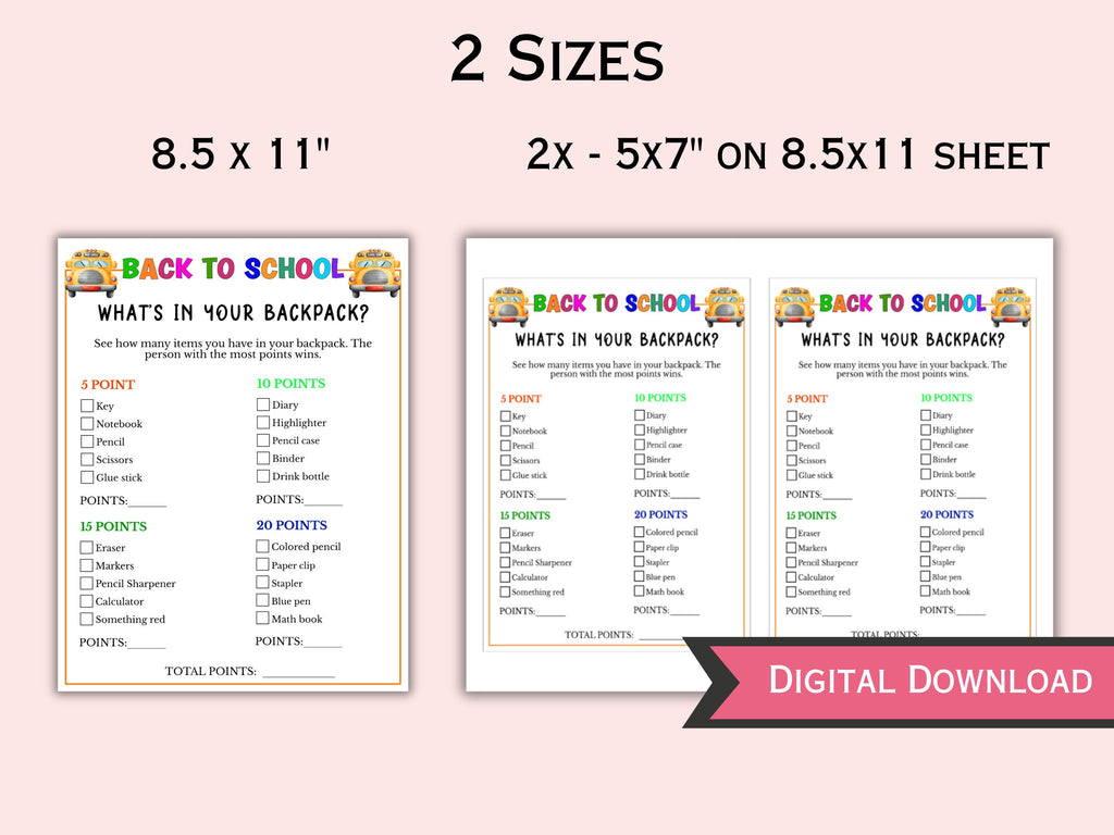 What's in your Backpack - Printable Back to School Game