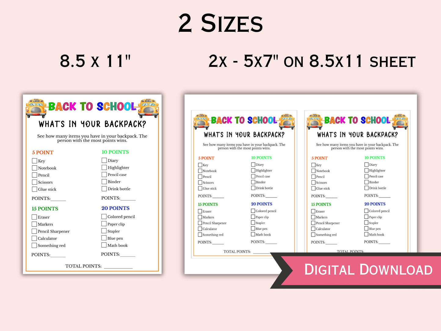 What's in your Backpack - Printable Back to School Game