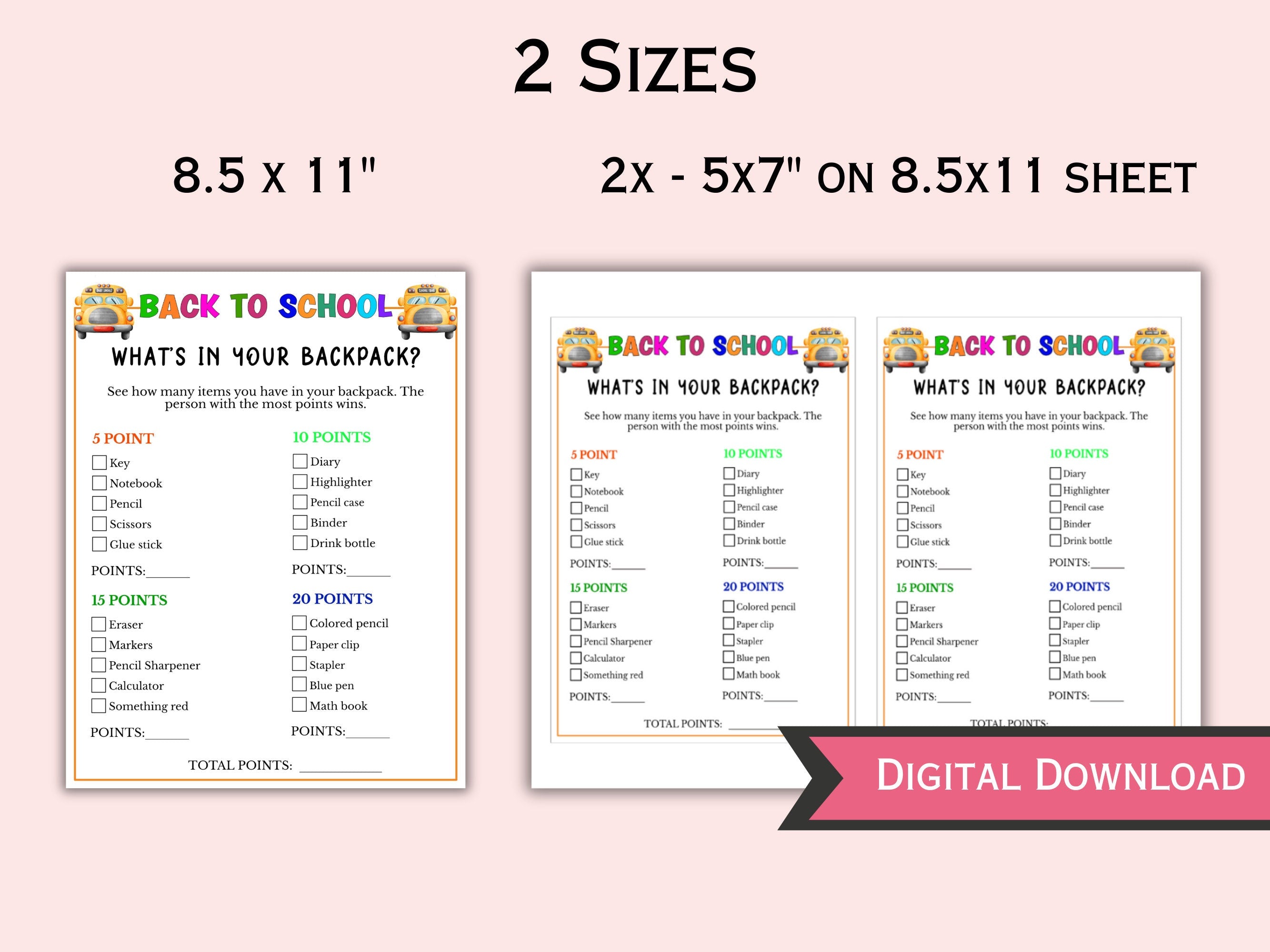 What's in your Backpack - Printable Back to School Game