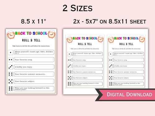 Back to School Roll and Tell Dice Game