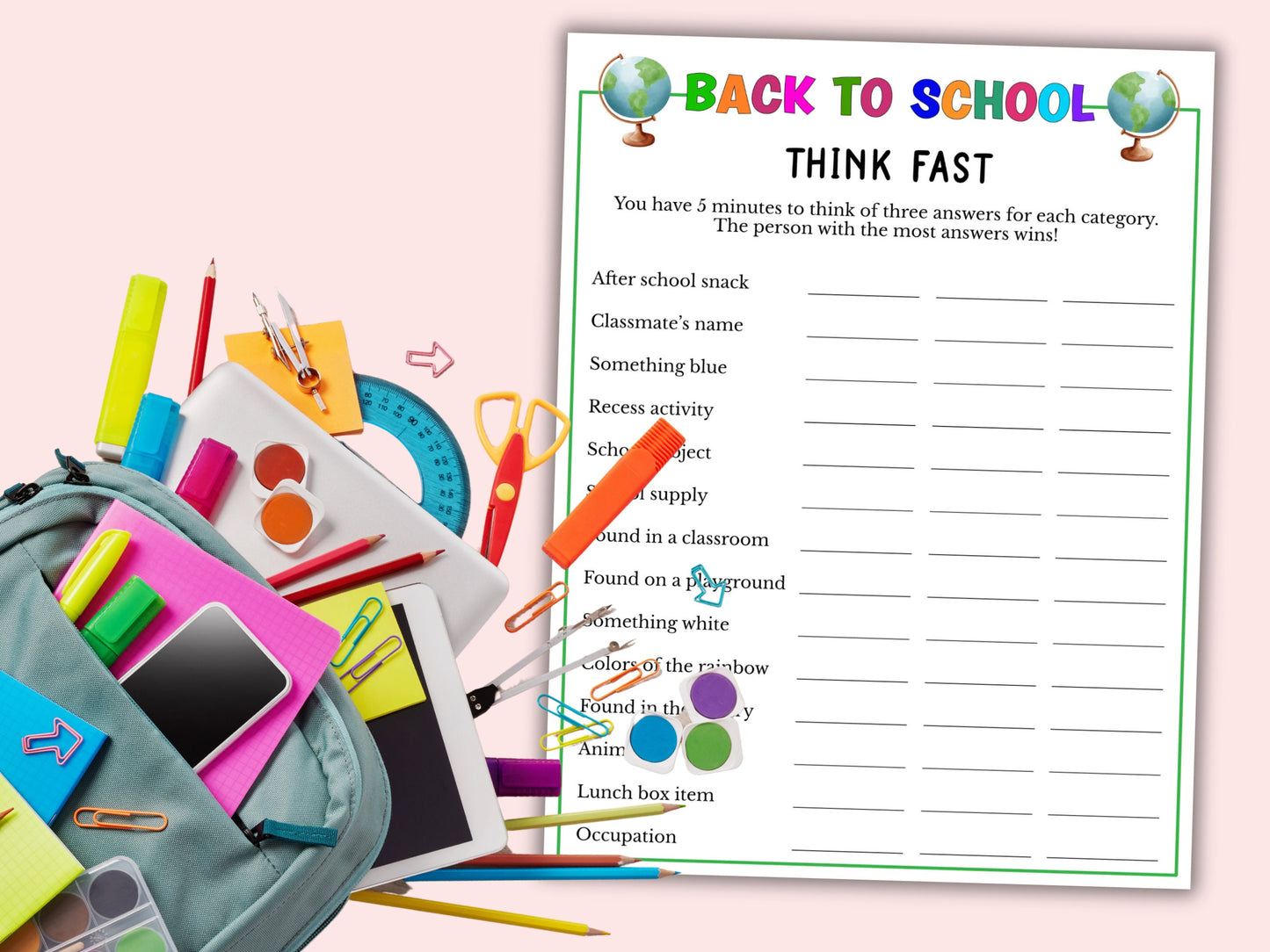 Back to School Think Fast Game