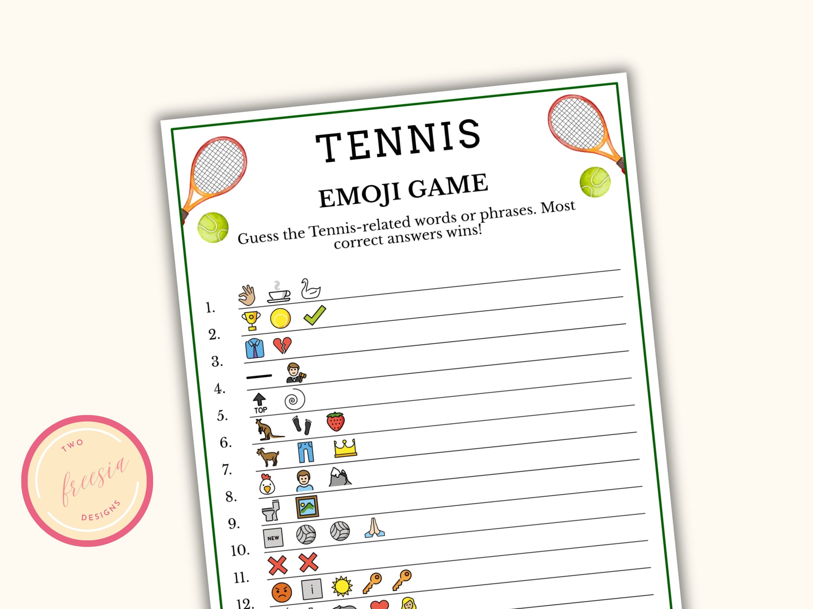 Tennis Emoji Pictionary Game