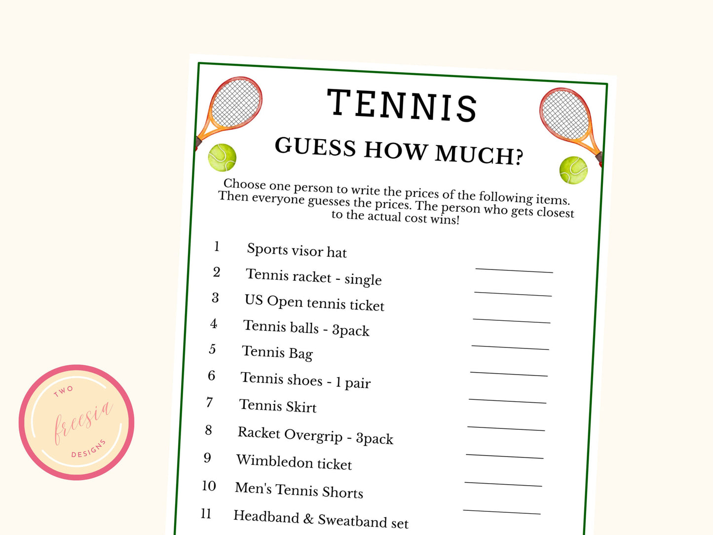 Tennis Guess How Much Game