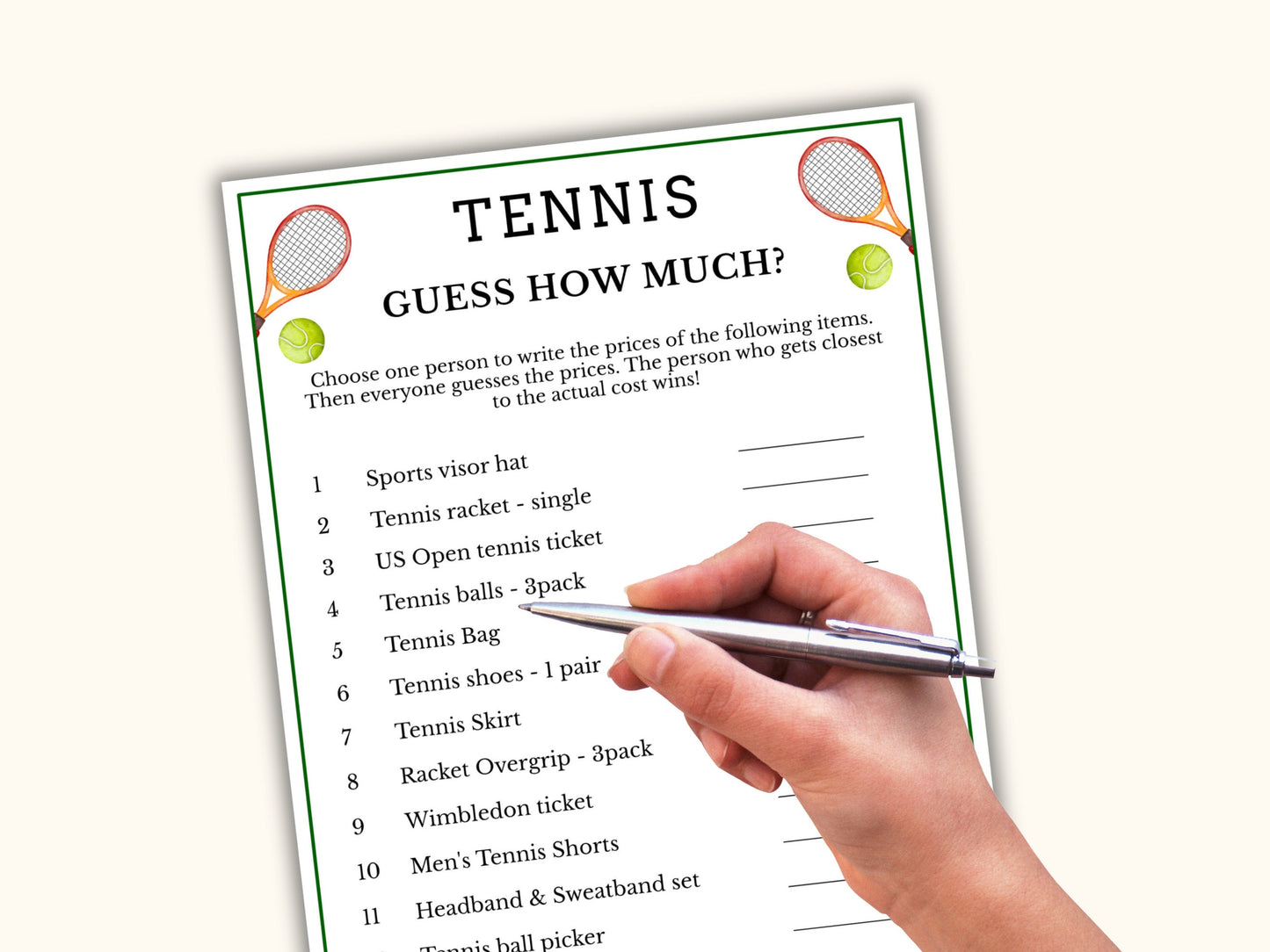 Tennis Guess How Much Game