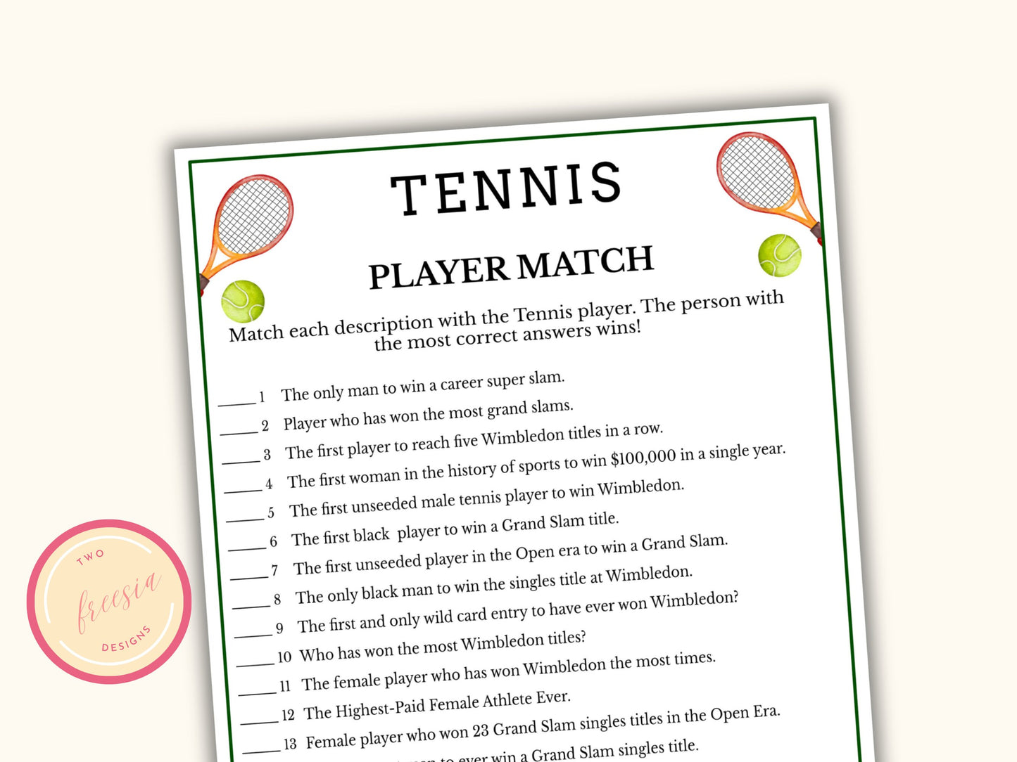 Tennis Player Match Game