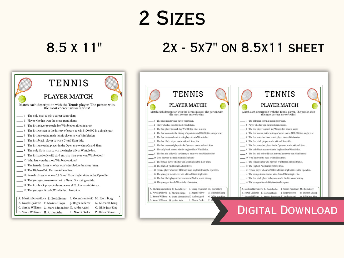 Tennis Player Match Game