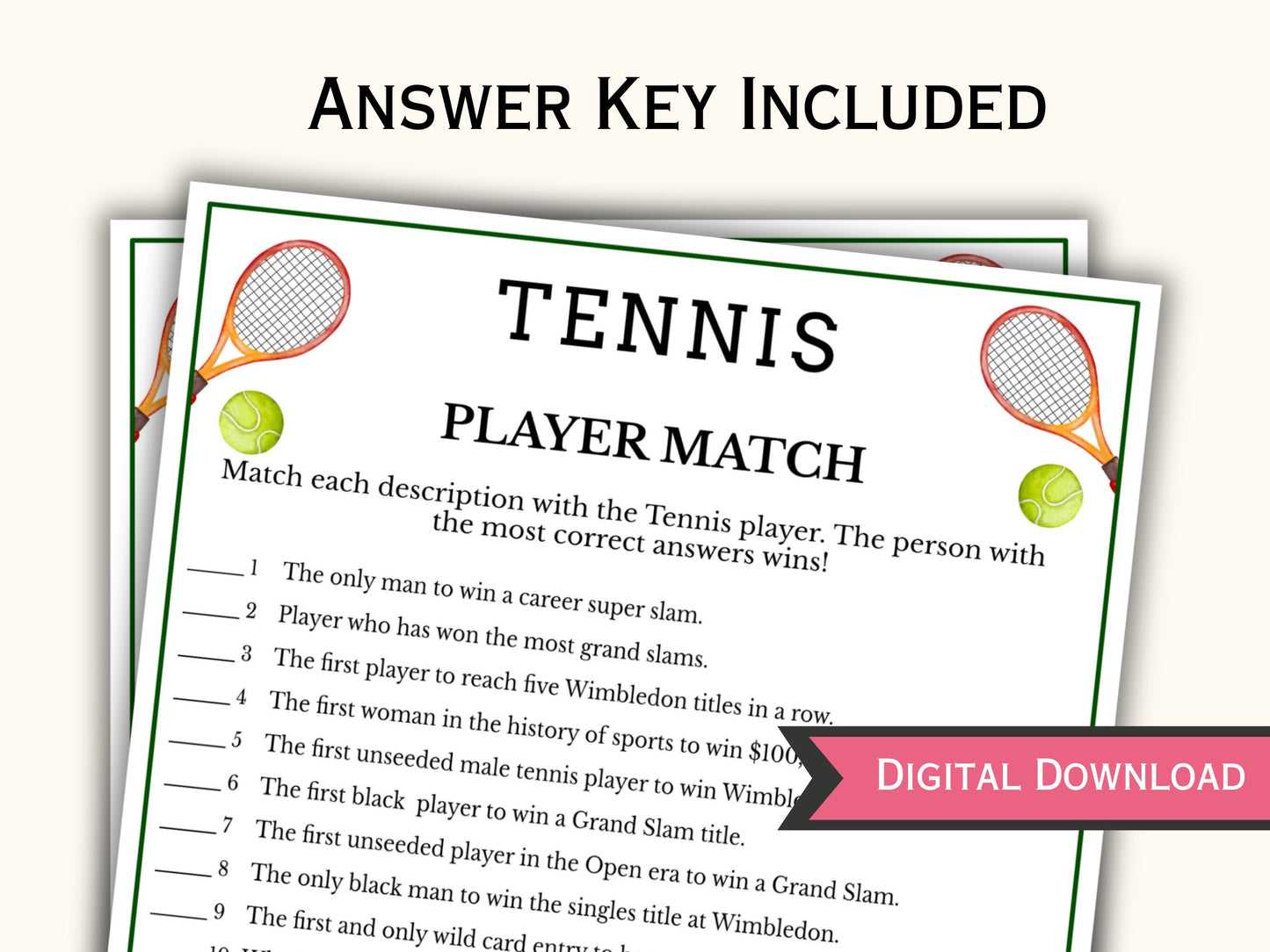 Tennis Player Match Game