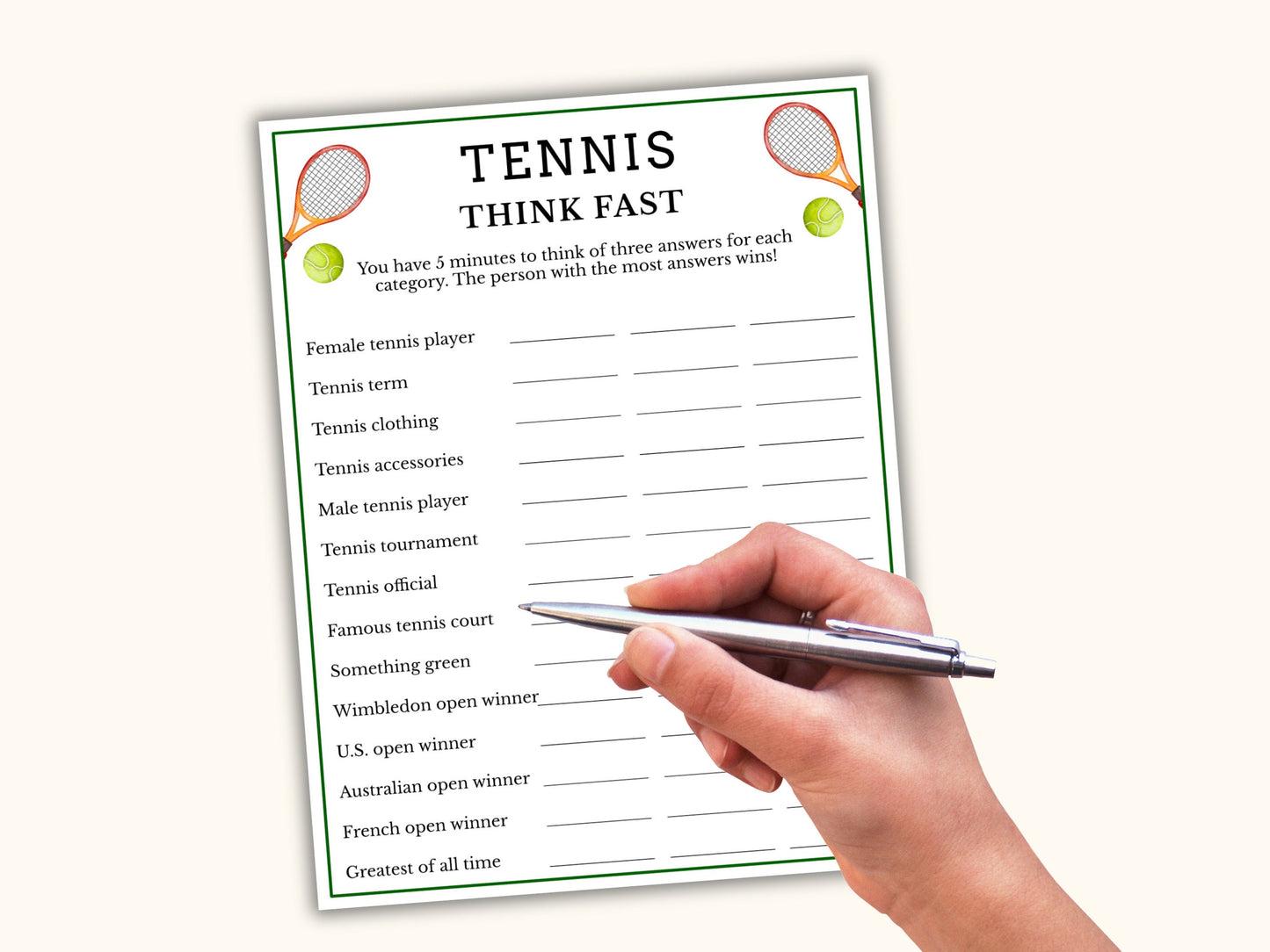 Tennis Think Fast Game